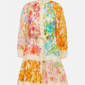 EUC Zimmermann Raie Floral Lantern Sleeve Mini Dress size 0 with full slip